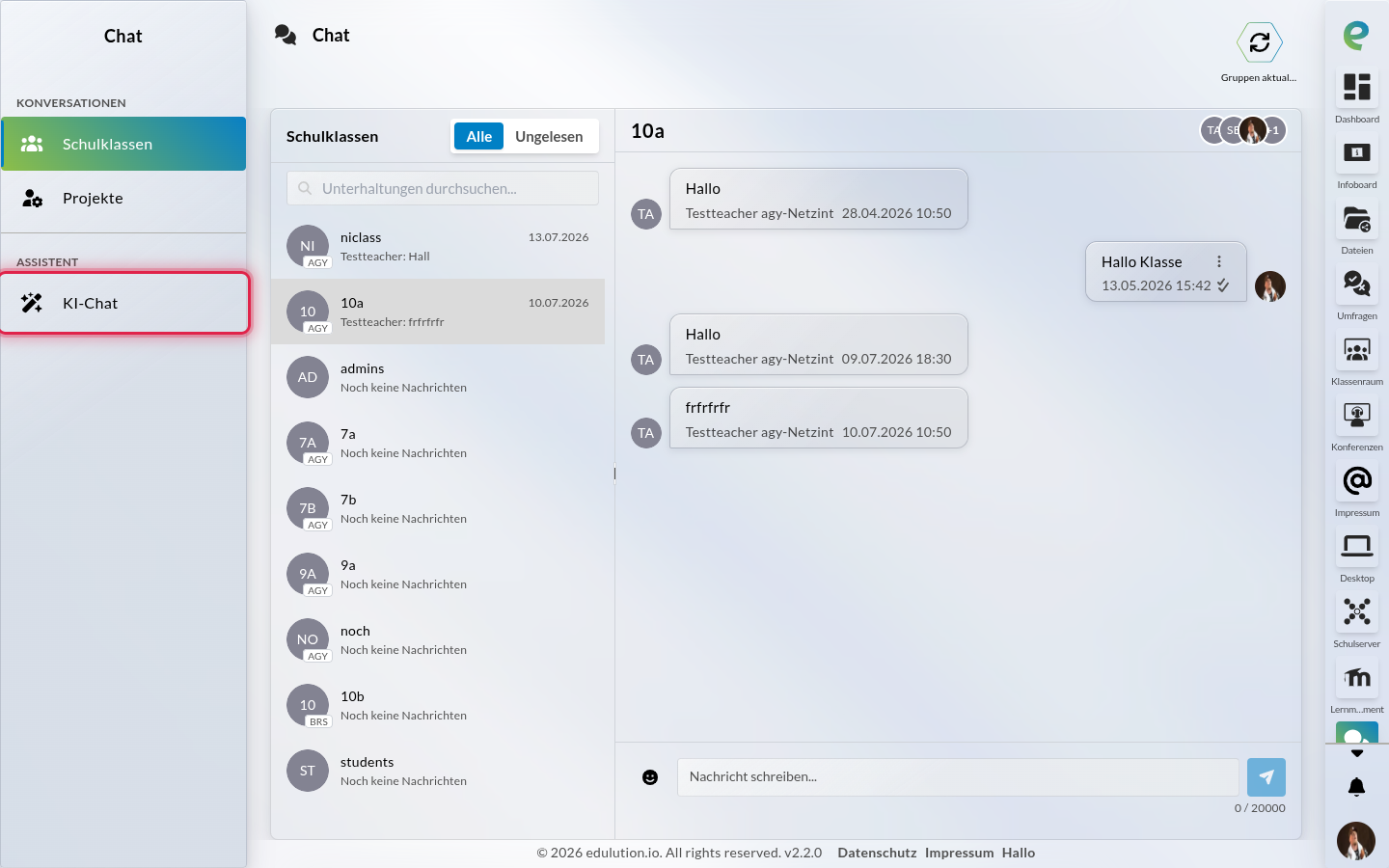 Eintrag „KI-Chat" im Bereich Assistent der Seitenleiste