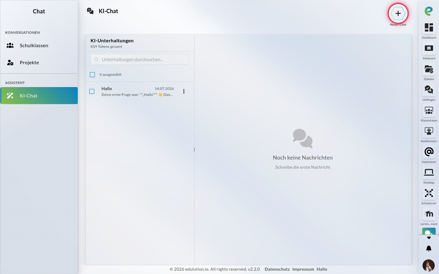 Schaltfläche „Neuer Chat" oben rechts im KI-Chat