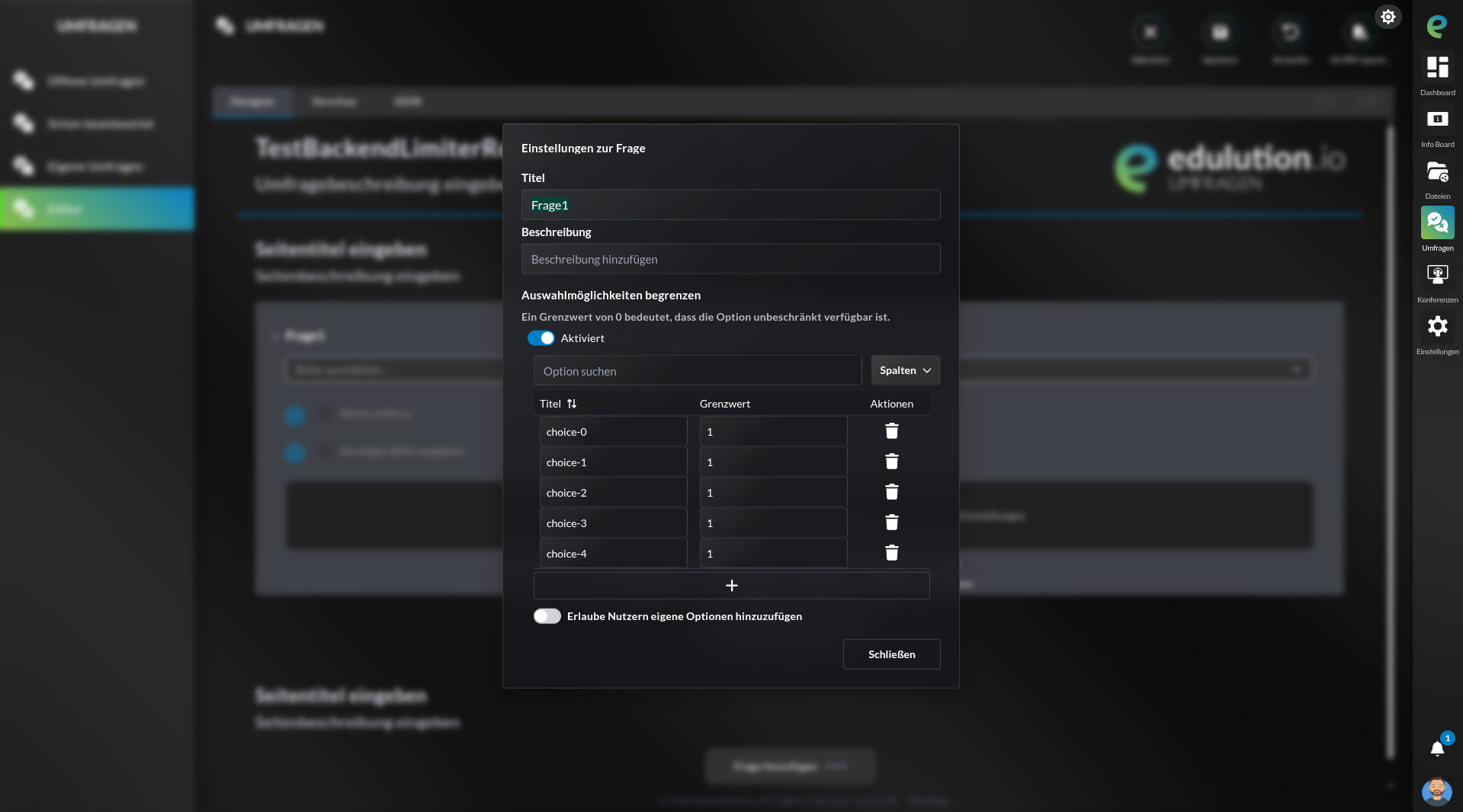 Backend-Limiter bearbeiten