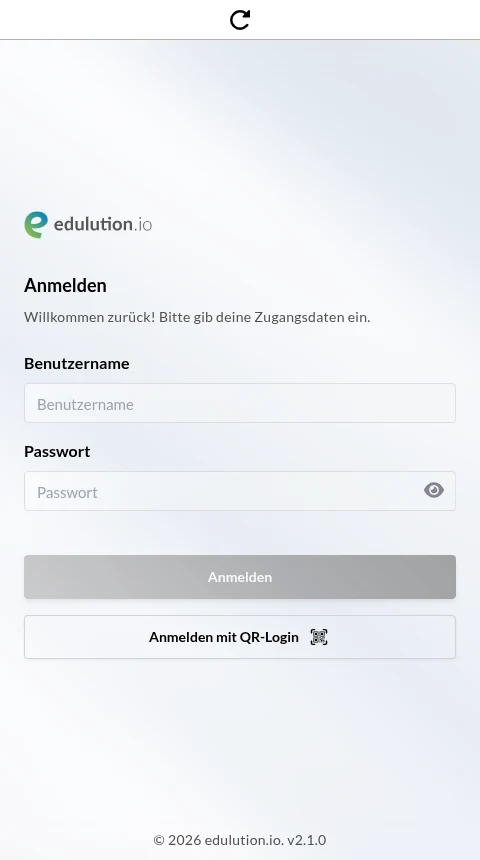 Die Anmeldeseite in einem schmalen Fenster – das Formular nimmt die volle Breite ein, der Organisationsbereich entfällt