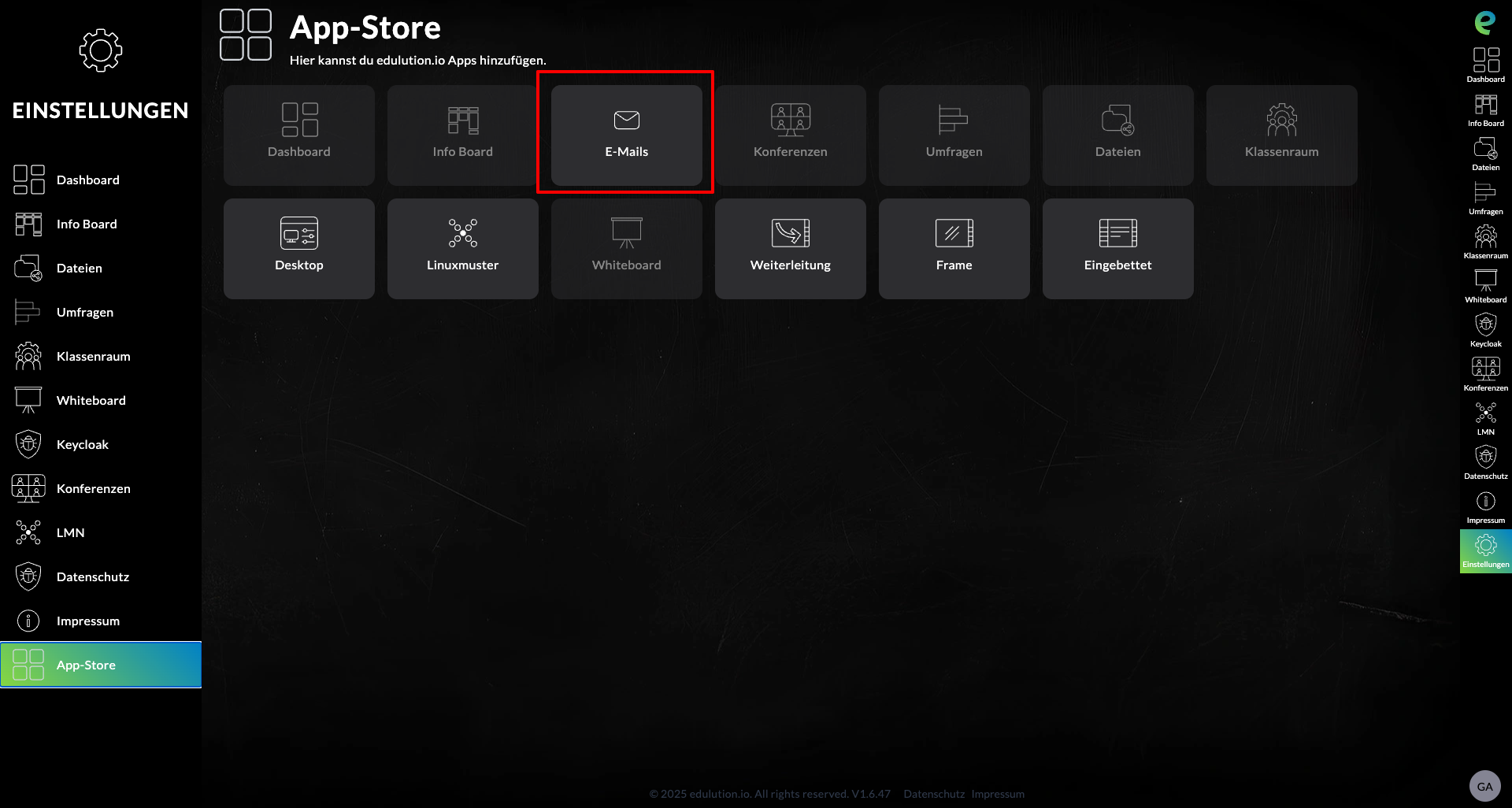App-Store - E-Mails auswählen