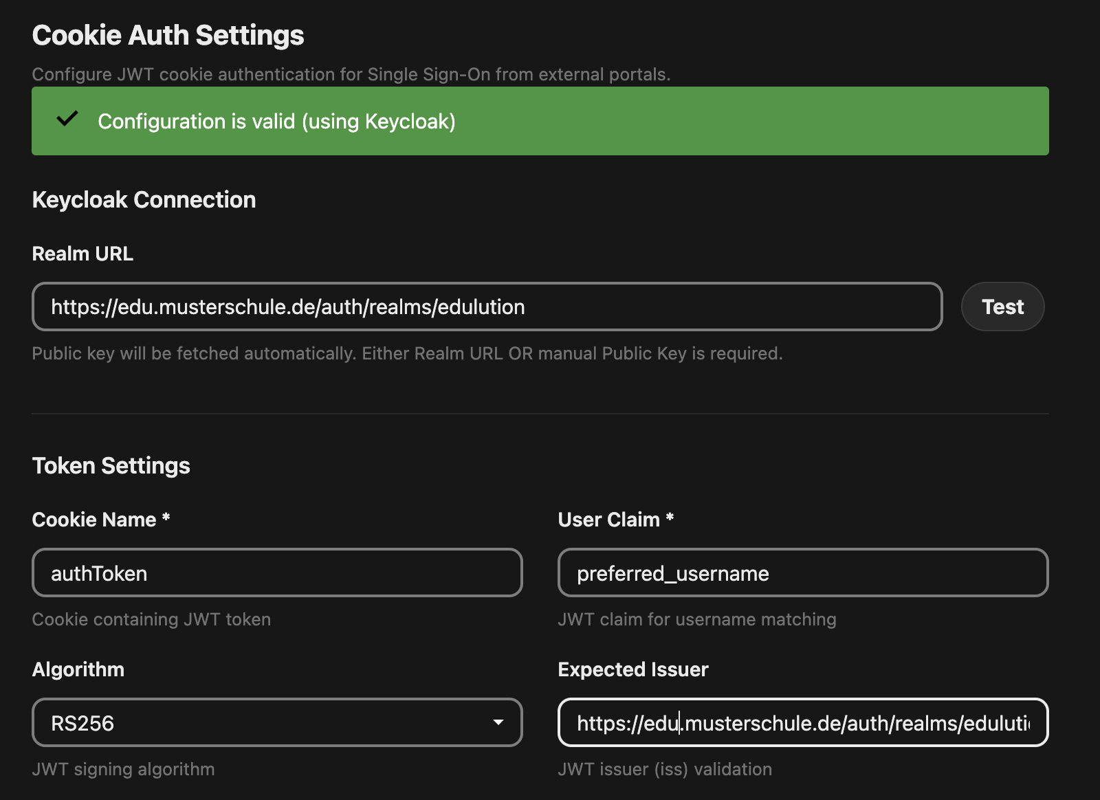 Cookie Auth Settings