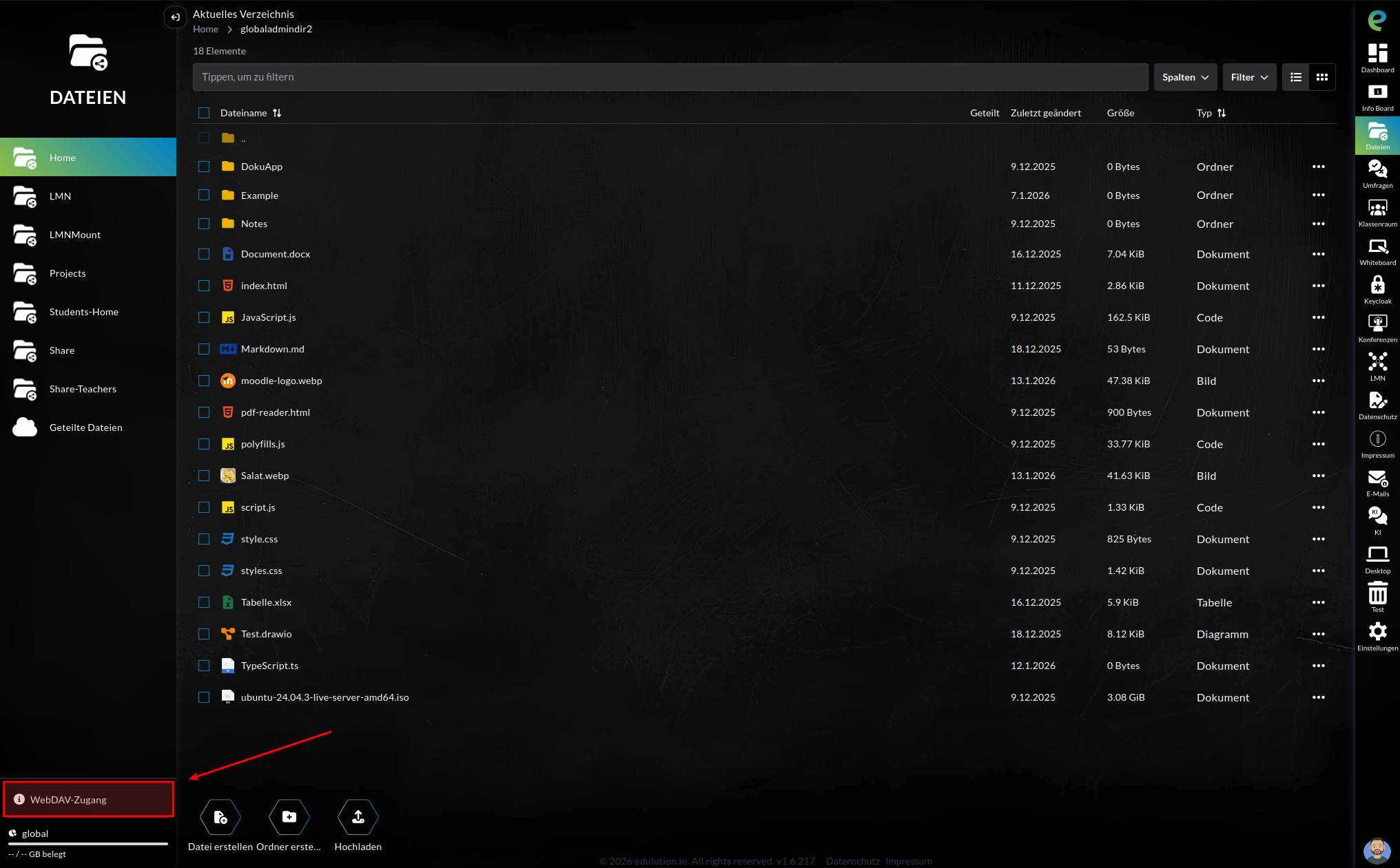 WebDAV-Zugang Button