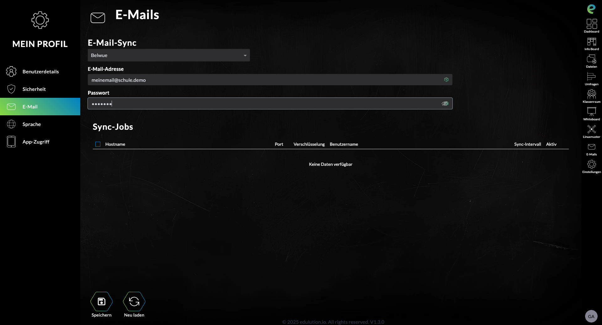 E-Mail-Synchronisierung im Benutzerprofil