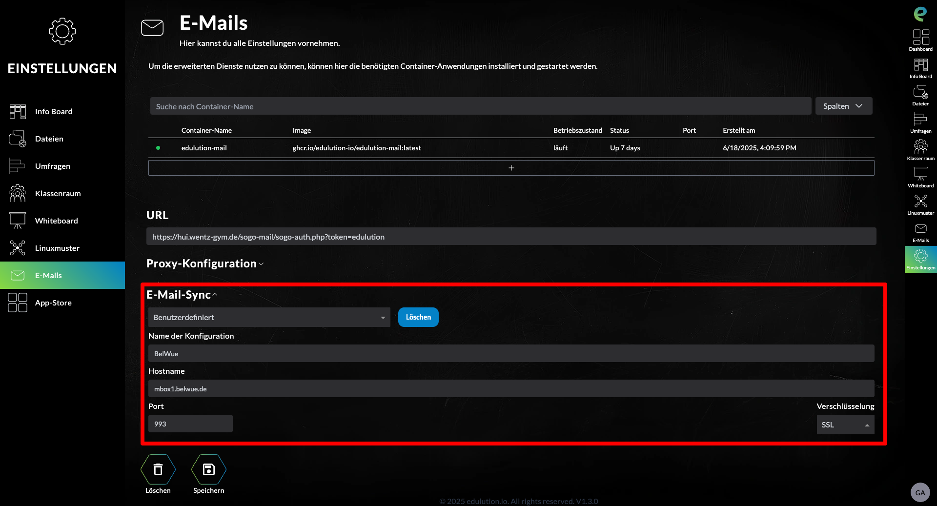 Einstellungen für den E-Mail Sync