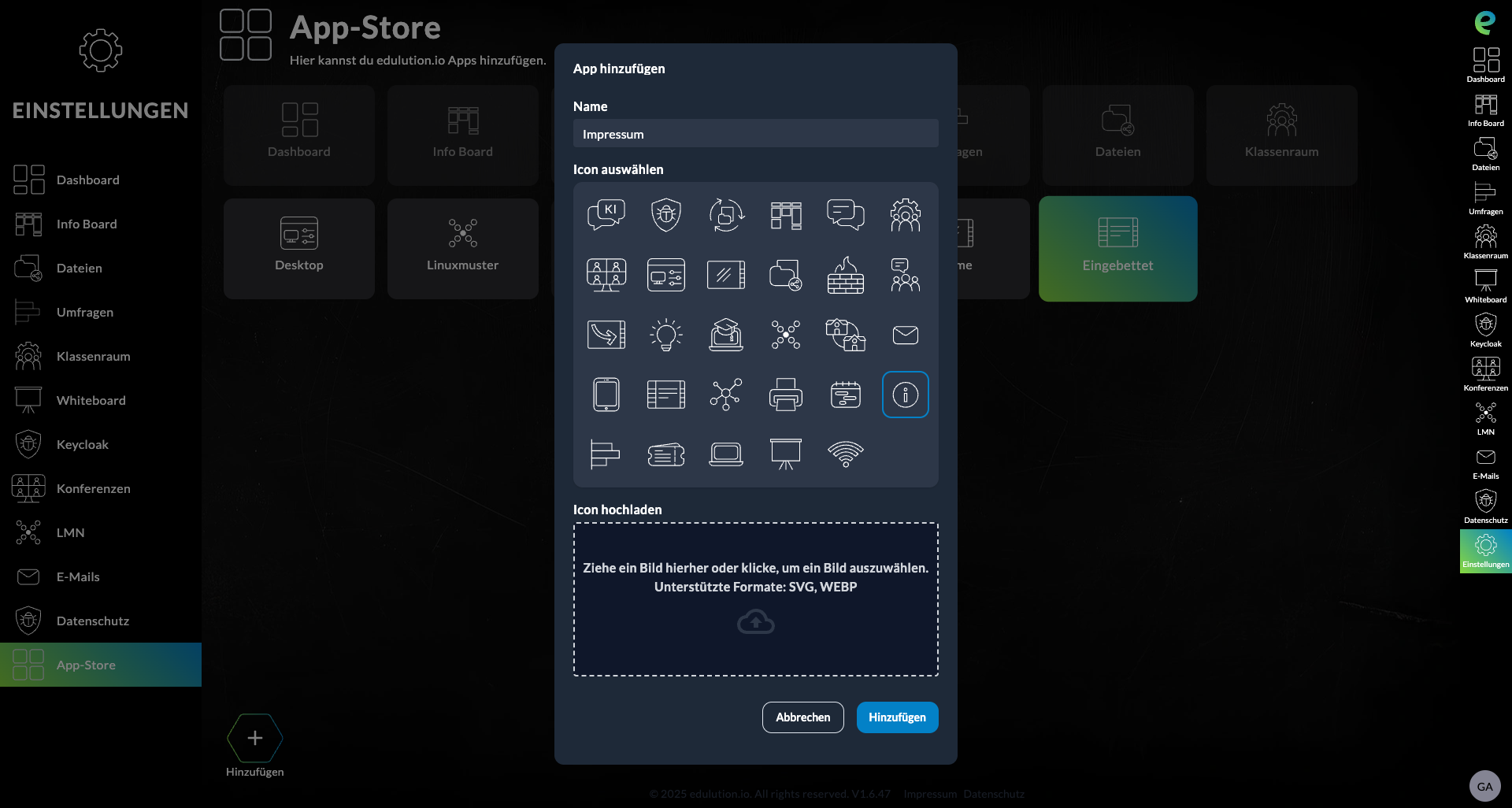 App hinzufügen Dialog