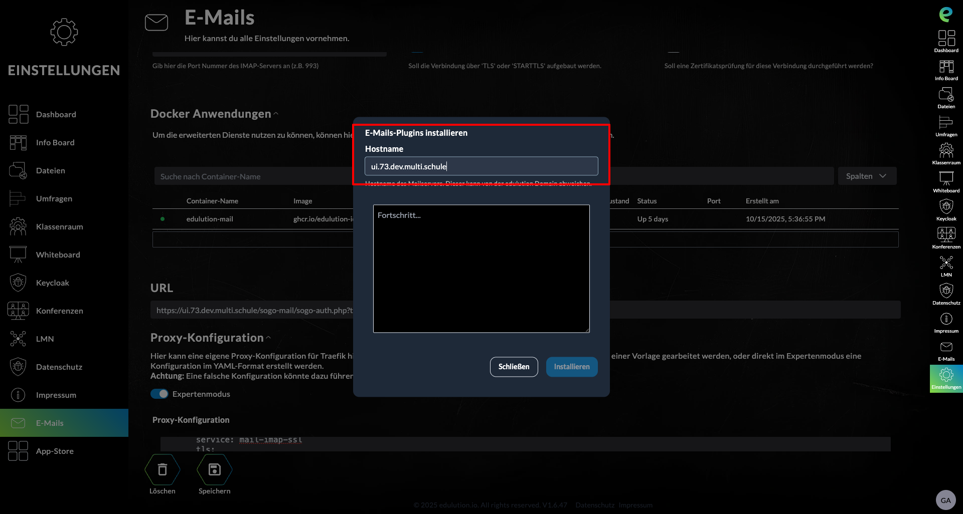 Hostname eingeben und Installation starten