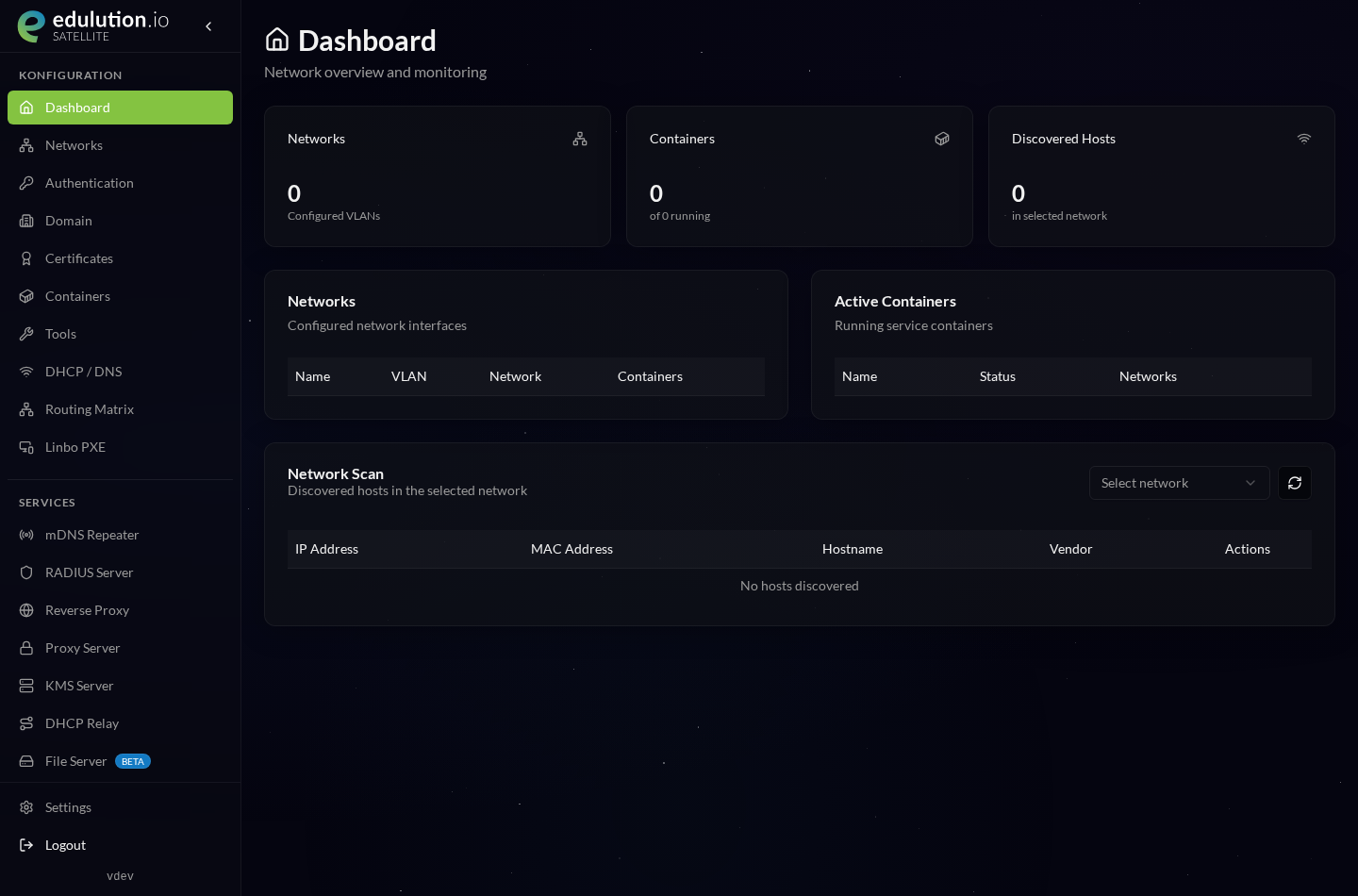 Dashboard eines Satelliten