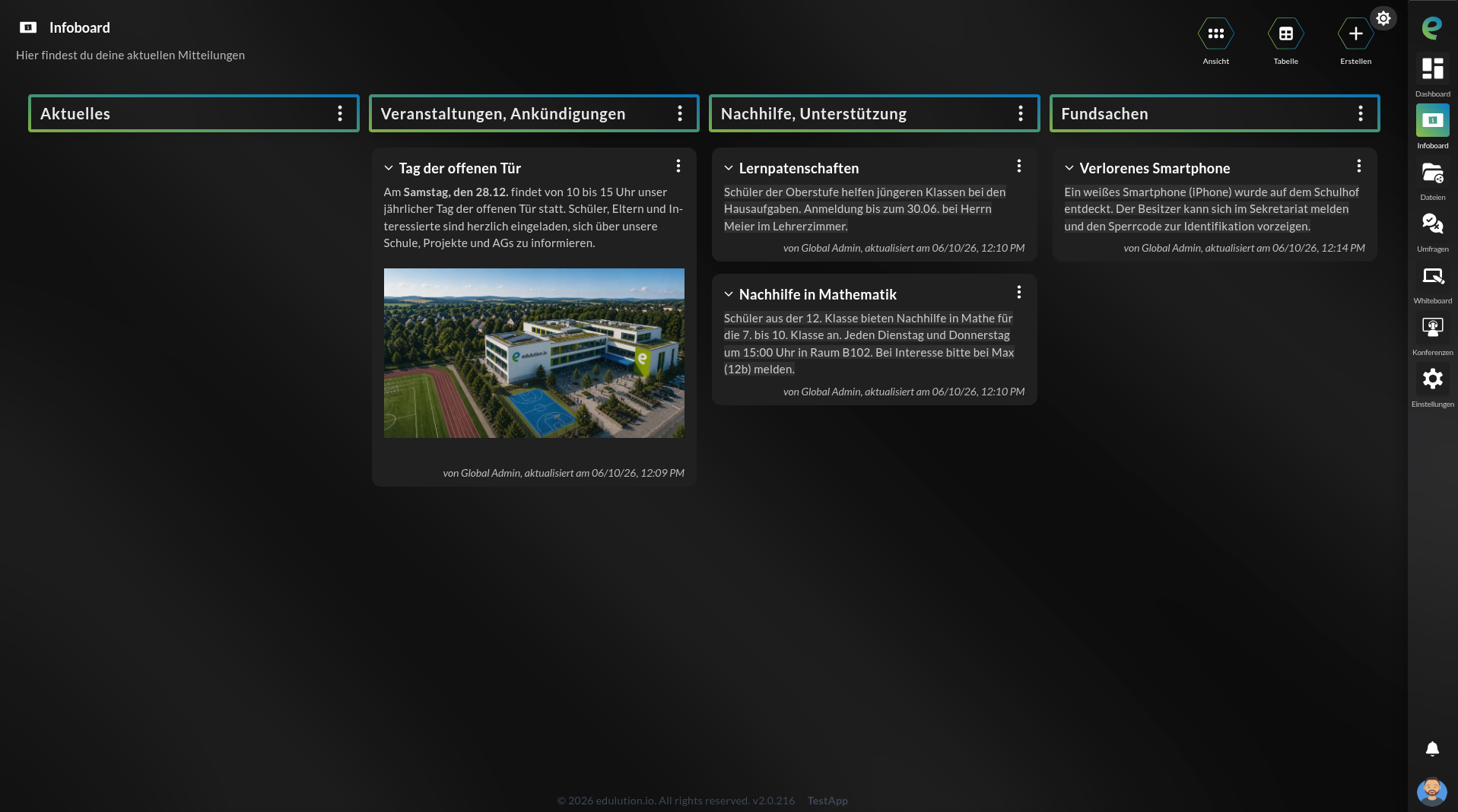 Infoboard - Standard Ansicht
