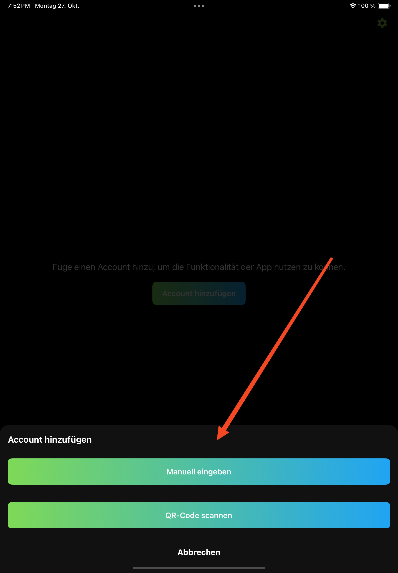 Account hinzufügen Optionen