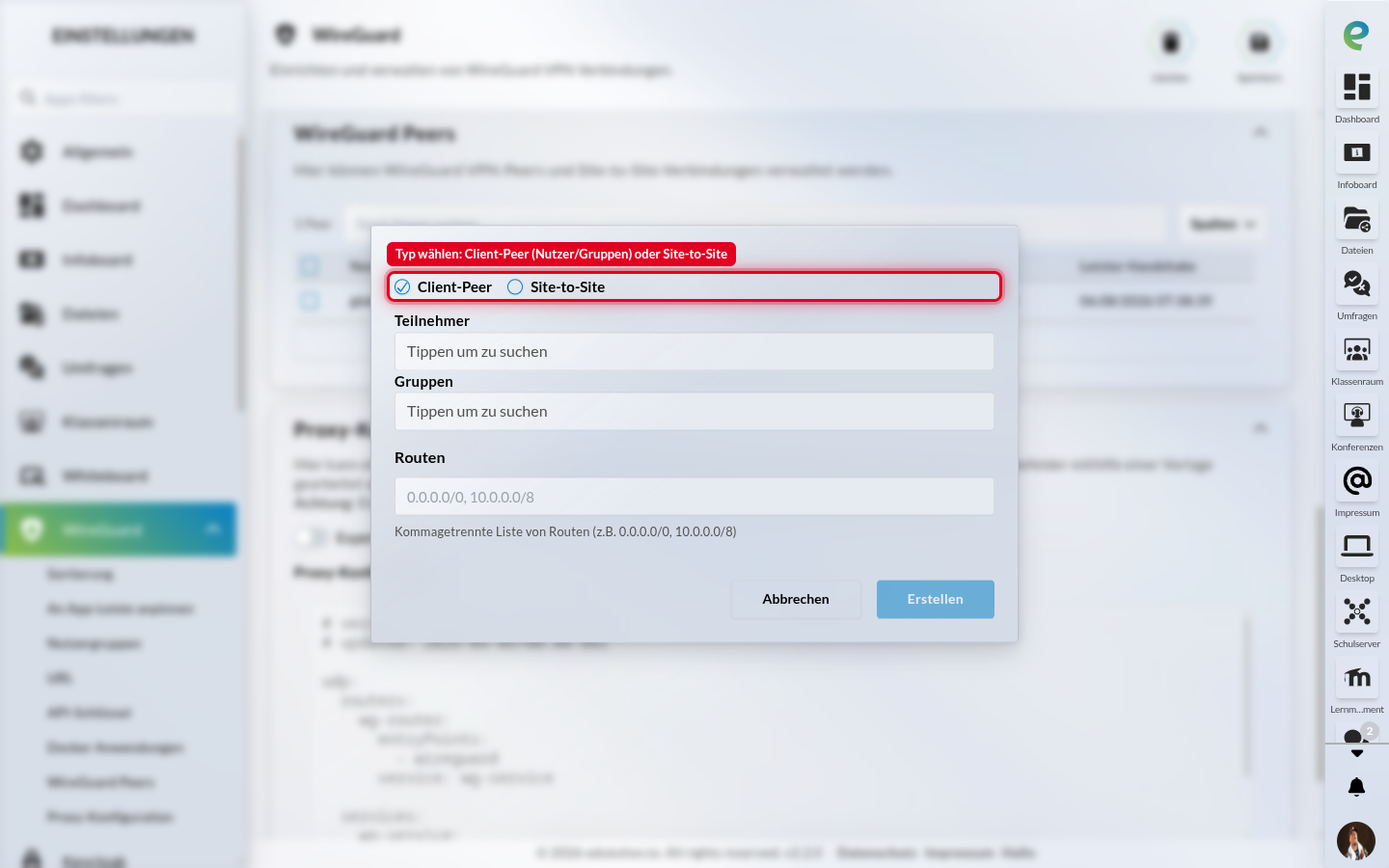 Dialog „Peer hinzufügen“ mit dem Typ Client-Peer